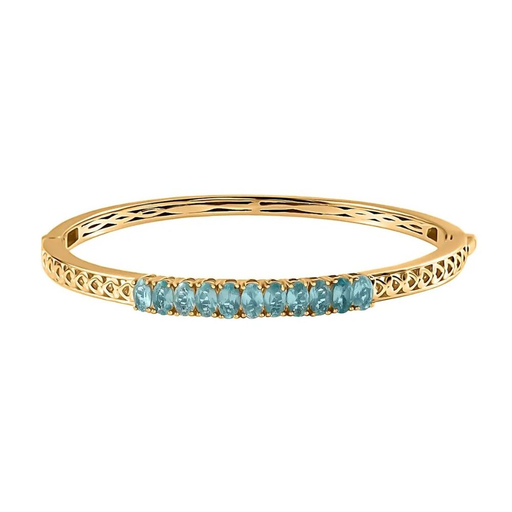 2.75 ct Madagascar Paraiba Apatite 18K YG Plated Bangle Bracelet 7.25 in - NWOT